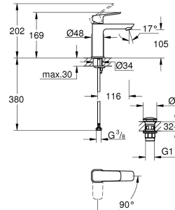 Смеситель для раковины GROHE Cubeo с донным клапаном, M-size, хром (1017570000)