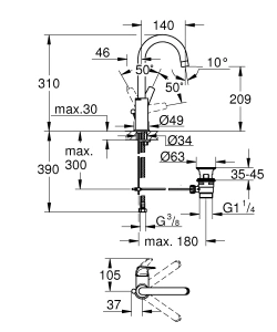 Смеситель для раковины GROHE BauFlow, L-size, хром (23753000)