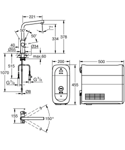 Смеситель для кухни GROHE Blue Home с системой фильтрации, охлаждения и газирования воды, Wi-Fi, темный графит матовый (31454AL1)