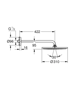 Верхний душ GROHE Rainshower 310, 12,5 л/мин, 1 режим, 422 мм, хром (26257000)