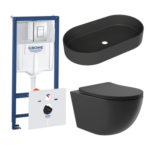 Комплект инсталляции GROHE Rapid SL 38775001 с унитазом Aqueduto OVO OVOT2140 и раковиной Aqueduto ESPIRAL ESP0240 (NW0616)