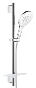 Душевой гарнитур GROHE Rainshower SmartActive 150 с мыльницей, 3 режима струи, душевая штанга 600 мм, 9,5 л/мин, белая луна (26592LS0)