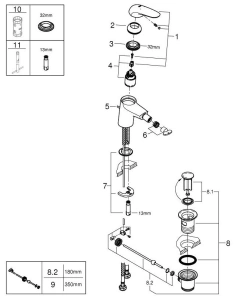 Смеситель для биде GROHE Eurostyle с донным клапаном, S-size, хром (23720003)