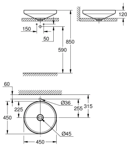 Раковина свободностоящая GROHE Airio без перелива, 45 см альпин-белый (3995800H)