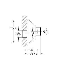 Эксцентрик s-образный 1/2 дюйма x 3/4 дюйма GROHE, регулируемый 7,5 мм (12001000)