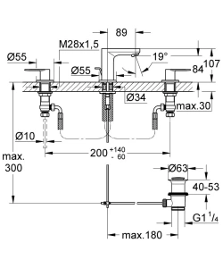Смеситель для раковины GROHE Eurosmart Cosmopolitan на 3 отверстия, S-size, хром (20187000)