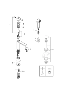 Смеситель для раковины GROHE Lineare S-size с душевым гарнитуром, хром (24190000)