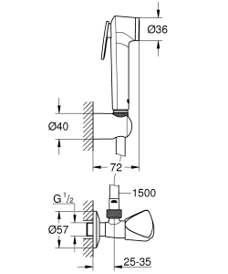 Душевой набор с угловым вентилем, 1 вид струи, GROHE Tempesta Trigger Spray, хром, (26357000)