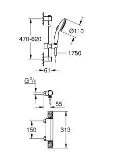 Термостат для душа GROHE Grohtherm 1000 Performance с душевым гарнитуром, хром (34836001)