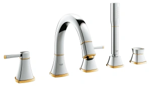 Смеситель для ванны GROHE Grandera двухвентильный, на 5 отверстий, на край ванны, хром/золото (19919IG0)