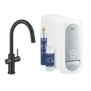 Смеситель для кухонной мойки GROHE Blue Home с системой фильтрации, охлаждения и газирования воды, Wi-Fi, черный бархат (31541KS0)