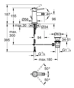 Смеситель для биде GROHE Start Classic с донным клапаном, хром (23785000)