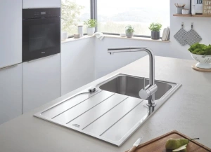 Мойка GROHE K500 45-S 86/50 1.0 оборачиваемая с корзинчатым вентилем, нержавеющая сталь (31571SD1)