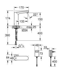 Смеситель для раковины GROHE Eurosmart Cosmopolitan E инфракрасный, L-size, хром (36421000)