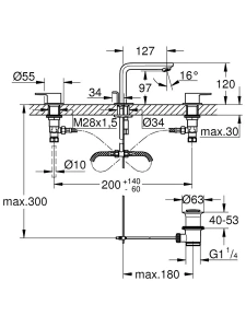 Смеситель для раковины GROHE Lineare на 3 отверстия, M-size, матовый черный (203042431)