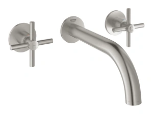 Внешняя часть смесителя для раковины GROHE Atrio настенного монтажа на 3 отверстия, двухвентильный, суперсталь (20164DC3)