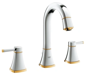 Смеситель для раковины GROHE Grandera на 3 отверстия, с донным клапаном и высоким изливом, хром/золото (20389IG0)