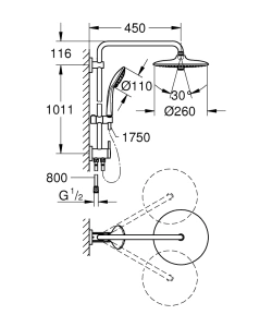 Душевая система GROHE Vitalio Joy System 260 с переключателем потоков, хром (27357002)