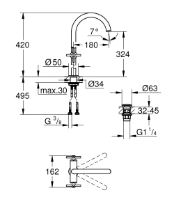 Смеситель для раковины GROHE Atrio двухвентильный, XL-Size, холодный рассвет глянец (21044GL3)