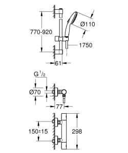 Термостат для душа GROHE Grohtherm 800 Cosmopolitan с душевым гарнитуром, хром (34769001)