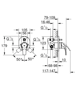 Смеситель для ванны GROHE BauCurve в комплекте с монтажной частью, хром (29043000)