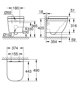 Унитаз GROHE Euro Ceramic подвесной, компактный, с сиденьем с микролифтом, альпин-белый (39693000)