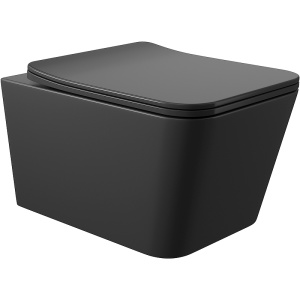 Унитаз подвесной Aqueduto MACIO Plus 525*345 безободковый, сиденье с микролифтом, черный матовый (MACТ0240)