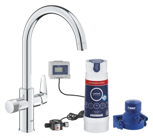 Смеситель для кухонной мойки GROHE Blue Pure BauCurve с функцией фильтрации, с фильтром UltraSafe в комплекте, хром (30582000)