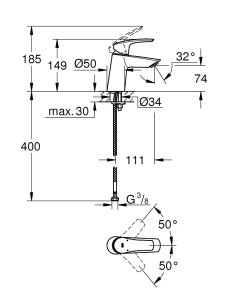 Смеситель для раковины GROHE Eurosmart, S-size, хром (23967003)