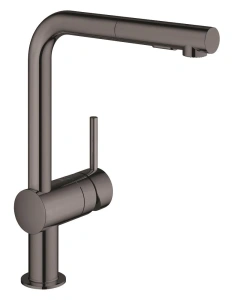 Смеситель для кухни GROHE Minta с вытяжным душем, L-образный излив, темный графит глянец (30274A00)