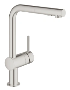 Смеситель для кухни GROHE Minta с вытяжным душем, L-образный излив, суперсталь (30274DC0)