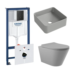 Комплект инсталляции GROHE Solido 38811KF0 с унитазом Aqueduto CONE CON0130 и раковиной Aqueduto ESPIRAL ESP0330 (NW0367)