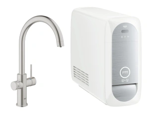 Смеситель для кухни GROHE Blue Home с системой фильтрации, охлаждения и газирования воды, суперсталь (31455DC0)