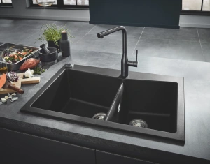 Мойка GROHE K700 с 2 чашами, 838 x 559 мм,черный гранит (31657AP0)