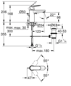 Смеситель для раковины GROHE Eurosmart Cosmopolitan, M-size, с донным клапаном, темный графит, матовый (23325ALC)