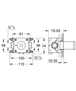 Встраиваемая часть вентиля GROHE Rapido C для Grohtherm F на 1 выход (35028000)