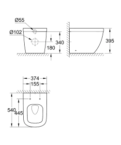 Унитаз напольный приставной безободковый GROHE Euro Ceramic (без сиденья), альпин-белый (39339000)