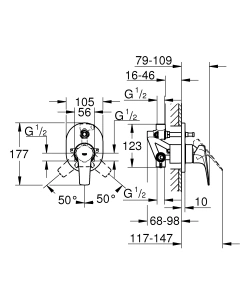 Смеситель для ванны GROHE BauFlow в комплекте с монтажной , хром (29045000)