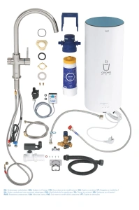 Комплект для кухни GROHE Red Duo с C-образным смесителем, бойлером L-Size и фильтром, суперсталь (30079DC1)