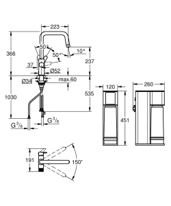 Смеситель для кухонной мойки GROHE Blue Pure Eurosmart с функцией фильтрации, с фильтром обратного осмоса в комплекте, хром (30586000)