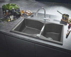 Мойка GROHE K700 с двумя чашами, 900 x 500 мм, серый гранит (31658AT0)
