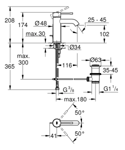 Смеситель для раковины GROHE Essence с донным клапаном, S-size, никель матовый (24171EN1)