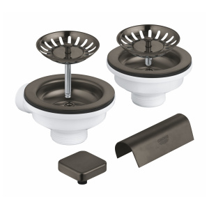 Сливной гарнитур кухонной мойки GROHE с 2 чашами, темный графит, матовый (40999AL0)