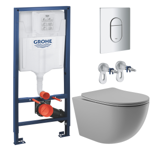 Комплект инсталляции GROHE Rapid SL 3 в 1 (NW0145/S) с унитазом Aqueduto OVO и сиденьем, серый матовый (NW0210)