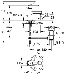 Смеситель для раковины GROHE Quadra, черный (32631KS0)
