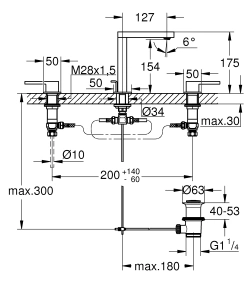 Смеситель для раковины GROHE Plus на 3 отверстия, M-size, хром (20301003)