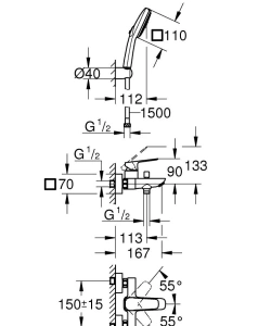 Смеситель для ванны GROHE Cubeo с ручным душем, хром (1018140000)