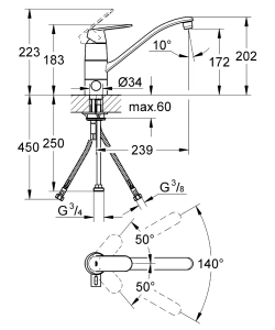 Смеситель для кухни GROHE Eurosmart Cosmopolitan, хром (31161000)