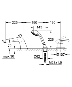Смеситель для ванны GROHE Tenso однорычажный на 3 отверстия, хром (19153000)