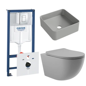 Комплект инсталляции GROHE Rapid SL 38775001 с унитазом Aqueduto OVO OVOT2130 и раковиной Aqueduto ESPIRAL ESP0330 (NW0565)